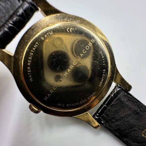 Marc By Marc Jacobs Blade Watch Women Gold Tone Black Band New Battery 9" - Picture 7 of 15
